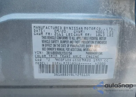 2020 Nissan Sentra Sr Xtronic Cvt из США, поврежденный, VIN 3N1AB8DV8LY295154